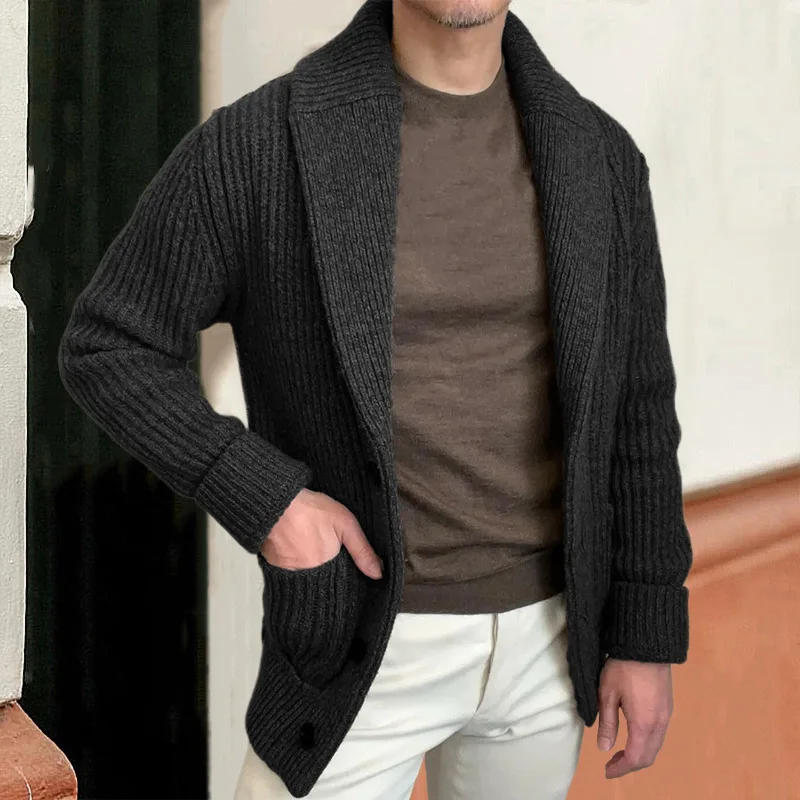 Wool Blend Coat - Herensweaters Vest Revers Lange mouw Retro