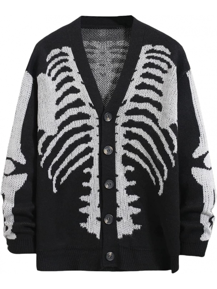 Wool Blend Coat - Heren vest truien met skeletpatroon, gotische