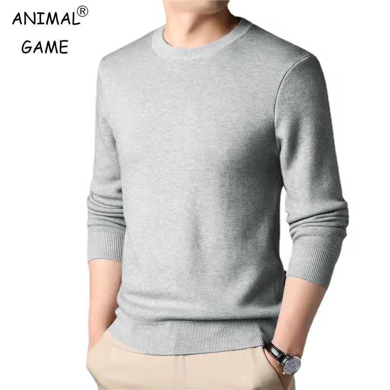 Wool Blend Coat - Heren effen kleur gebreide trui ronde