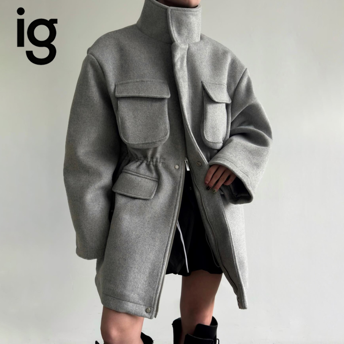 Wool Blend Coat - IG Dames Utility-jas met hoge kraag